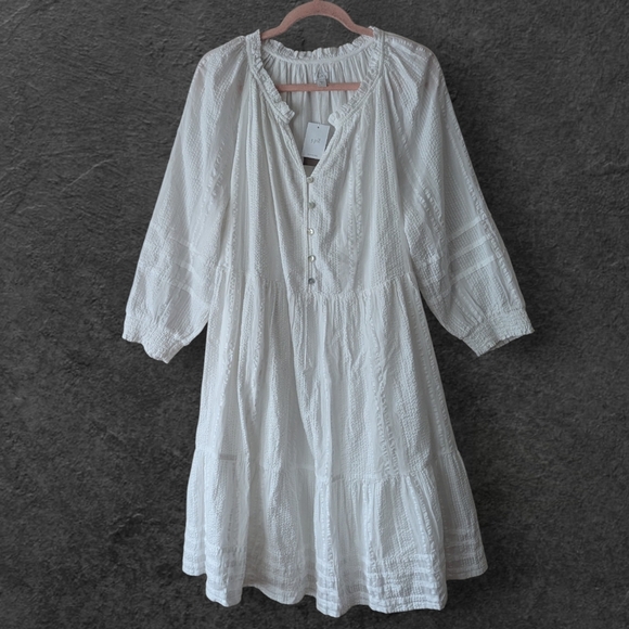 J Jill Dress Womens 2X Lagenlook Coastal Boho Tiered Ruffle Puff Sleeve Cottage - Picture 4 of 15